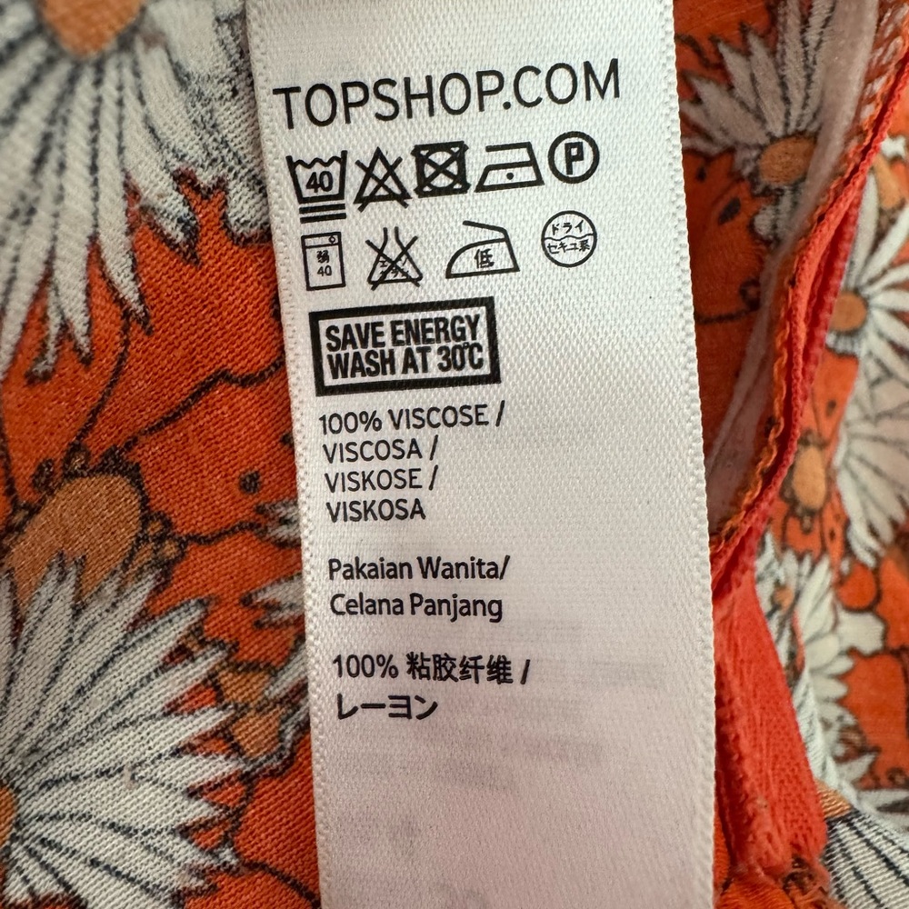 Topshop Orange Floral Daisy Wide Leg Pants Retro 70s Boho Trousers Size 4 - Picture 9 of 9